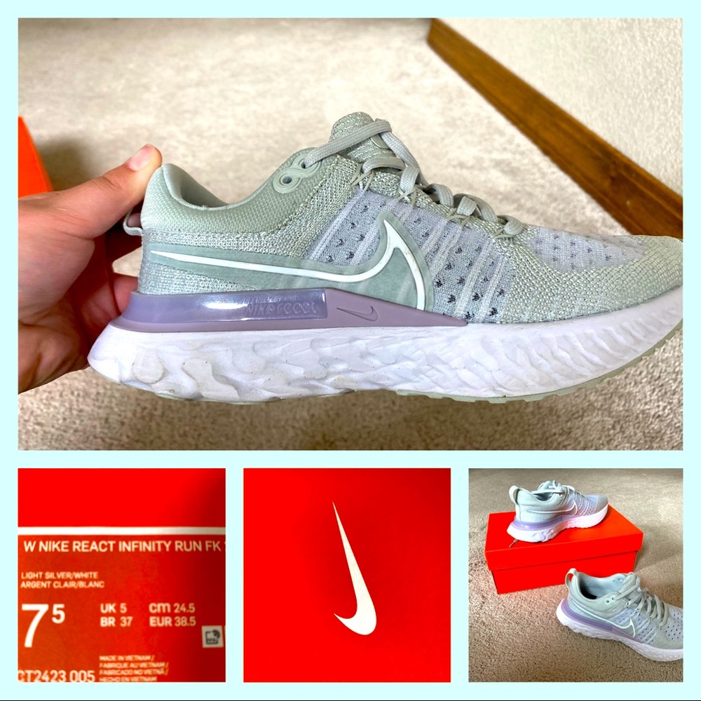 Nike react, size 7.5, lilac and silver green, Good condition, used once